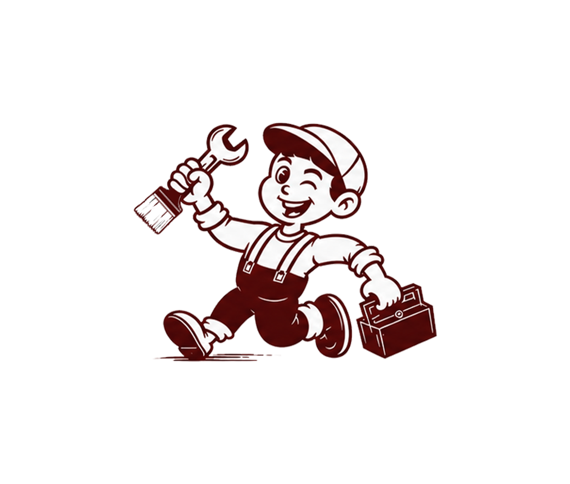 Friendly SB Property Maintenance tradesman illustration carrying a toolbox